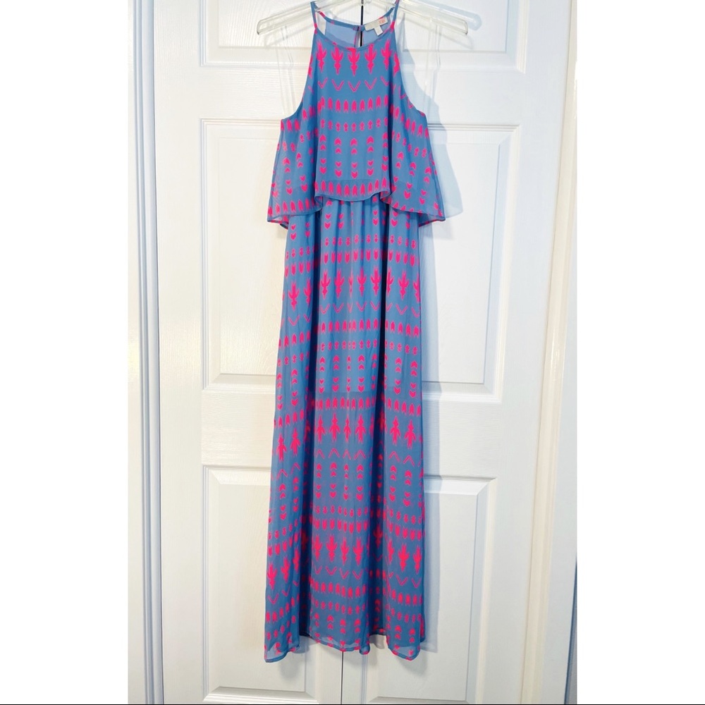 Gianni Bini Maxi Dress w/ Blue& Pink Aztec Pattern